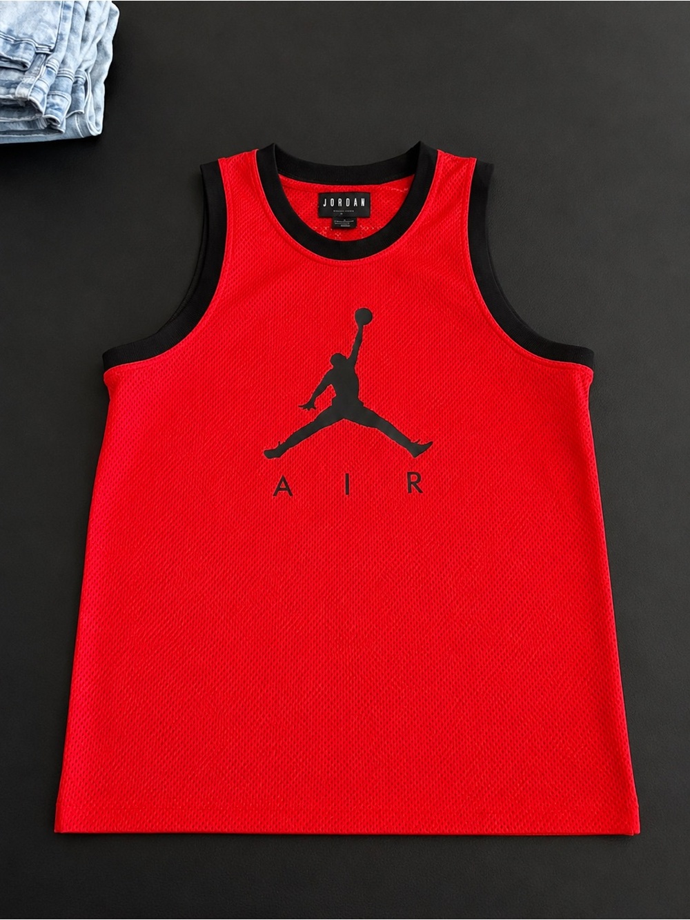 Jordan Red Mesh Basketball Jersey with Black Trim